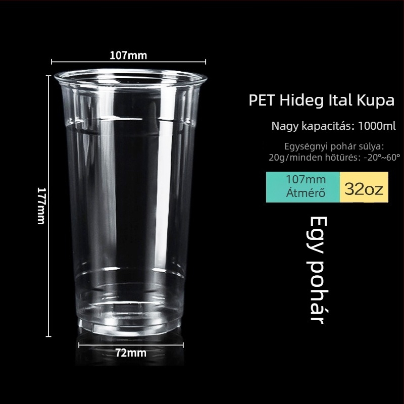 Egyszer használatos PET kávés pohár, 1 L, átlátszó, logó nyomtatási lehetőség, testre szabható, ideális kávézókhoz és hideg italokhoz