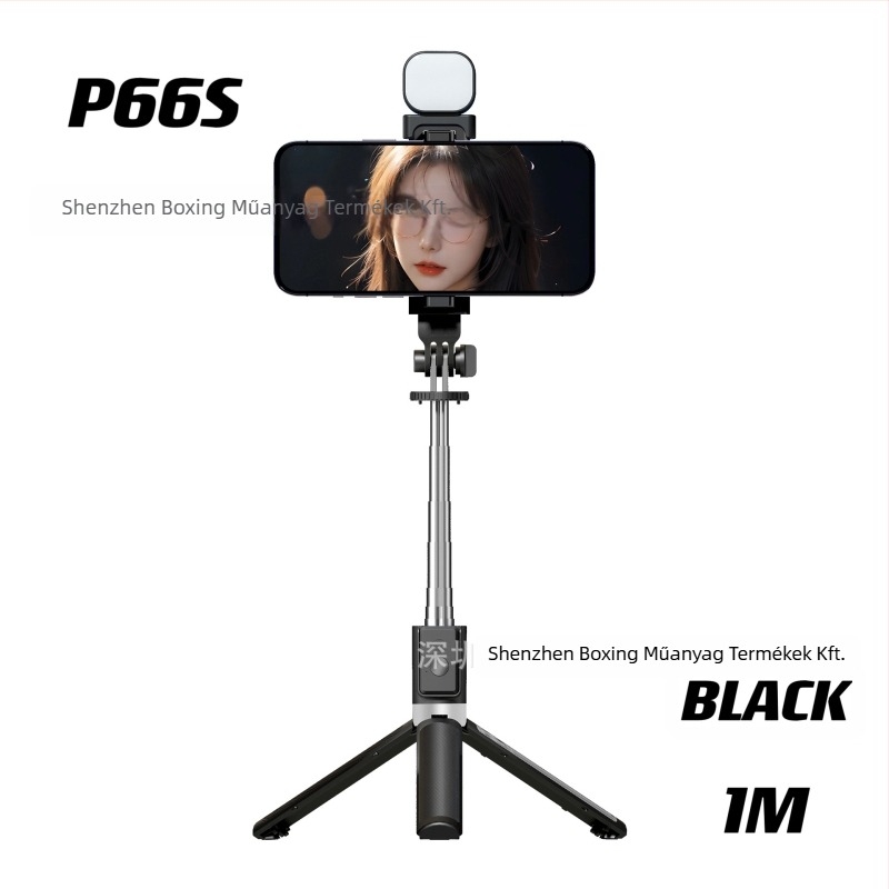 Bluetooth selfie pálca LED világítással és beépített állvánnyal – hordozható ABS + rozsdamentes acélból készült selfie eszköz, távirányító