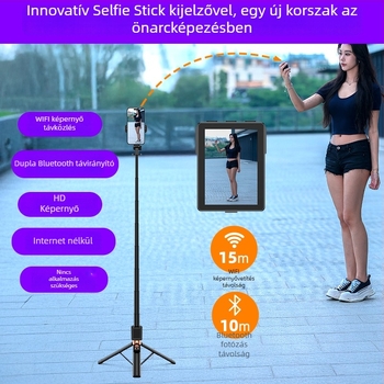 Telefonos tripod élő közvetítéshez, távirányítóval, IBIS-támogatás, rezgéscsillapítás, ötvözet test, Bluetooth