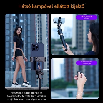Telefonos tripod élő közvetítéshez, távirányítóval, IBIS-támogatás, rezgéscsillapítás, ötvözet test, Bluetooth