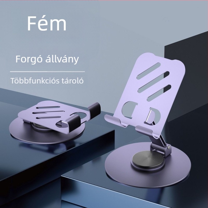 Asztali telefon-tartó, 360°-os forgatás, hordozható és összecsukható, ötvözetből készült konstrukció, ultra vékony dizájn