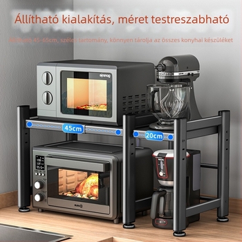 Konyhai mikrohullámú sütő tároló állvány - összecsukható, szénacél, többszintes, rozsdaálló kivitel