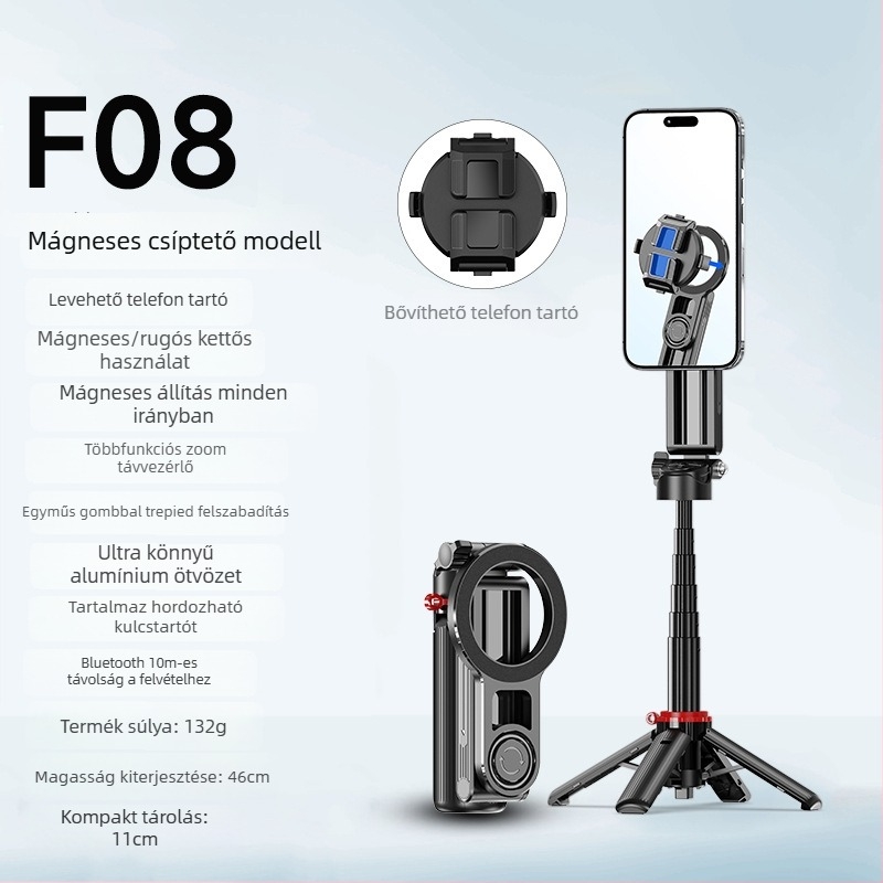 Mágneses selfie stick Bluetooth távirányítóval, alumíniumötvözetből készített állvány, állítható fókusz, mobil élő közvetítéshez