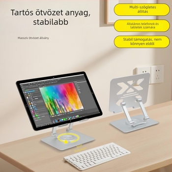 Asztali állvány tabletekhez és telefonokhoz, CNC precíz tiszta alumíniumötvözet, összecsukható emelőmechanizmus, univerzális kompatibilitás, hőelvezető dizájn, súly 269 g