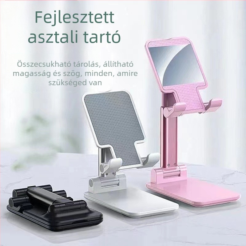 Telefon- és tabletához való állvány, összecsukható teleszkópos asztali tartó élő közvetítéshez (műanyag, univerzális)