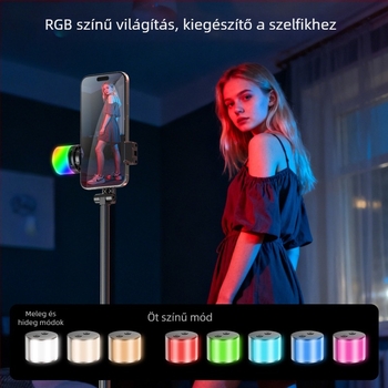 Szelfi bot-trípod – alumínium ötvözet, Bluetooth, távirányító, beépített világítás, univerzális