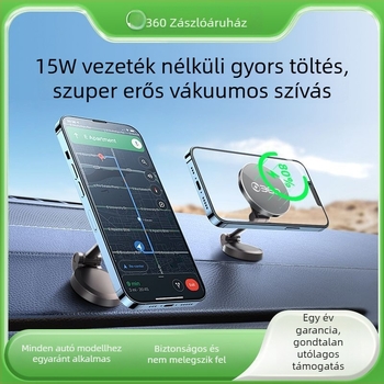 360 Autó-mágneses vezeték nélküli töltő, 15W gyors töltés, összecsukható műszerfal-tartó