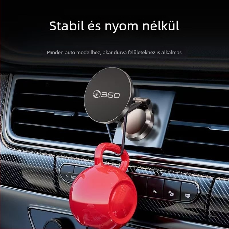 360 Autó-mágneses vezeték nélküli töltő, 15W gyors töltés, összecsukható műszerfal-tartó