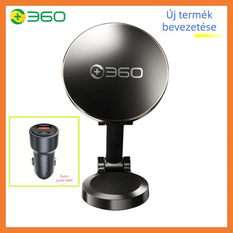 360 Autó-mágneses vezeték nélküli töltő, 15W gyors töltés, összecsukható műszerfal-tartó