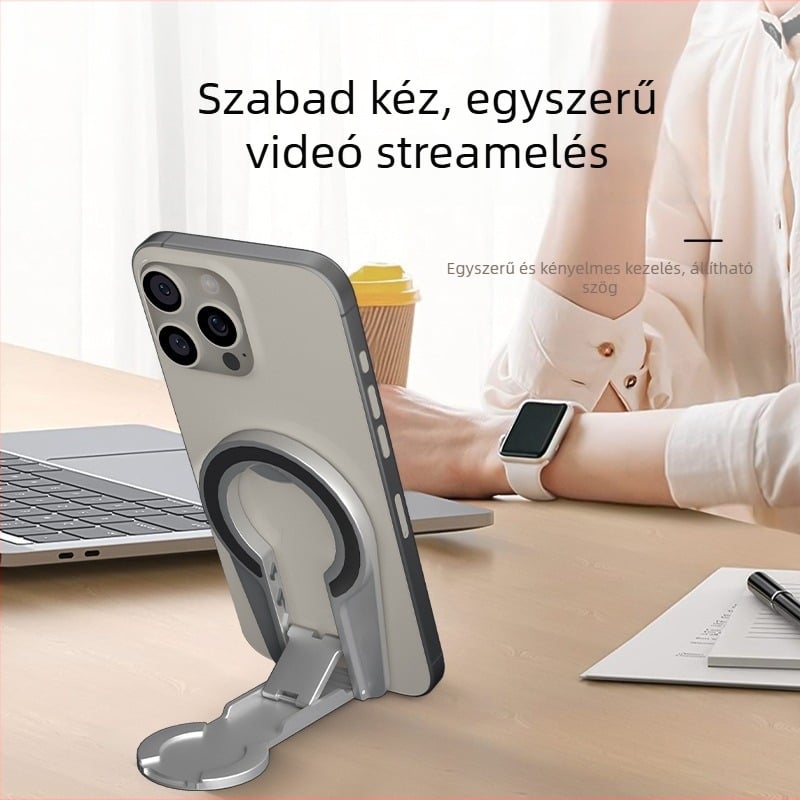 Kétoldalas mágneses telefon-tartó, asztali forgó és összecsukható tabletatartó, háromszintű állítható hátsó ragasztó