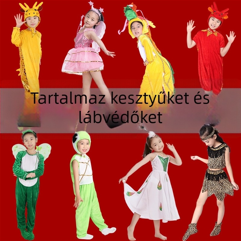 Gyerekeknek szóló állatjelmez táncbemutatóra, rajzfilm-stílus, sűrű velúr és poliészter, 3–8 éveseknek (100–140 cm)