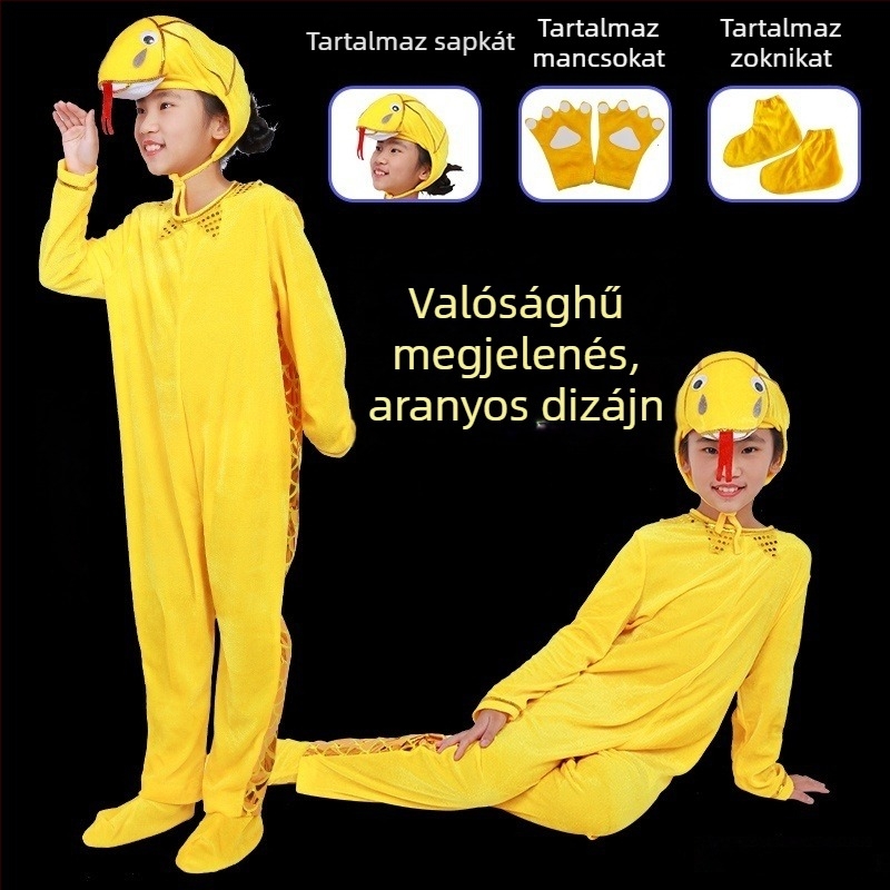 Gyerekeknek szóló állatjelmez táncbemutatóra, rajzfilm-stílus, sűrű velúr és poliészter, 3–8 éveseknek (100–140 cm)