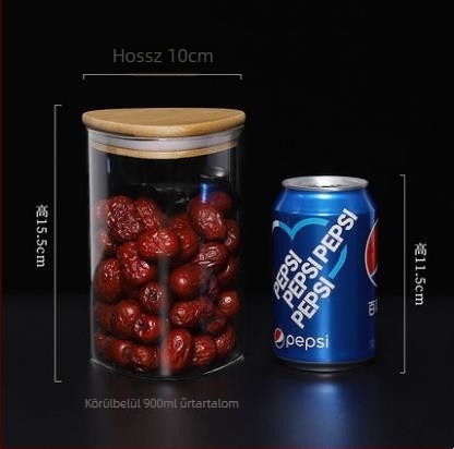 Háromszög alakú boroszilikát üvegből készült tárolóedény, 501–800 ml, mikrohullámú sütőben használható, gabonafélék, tea és édességek számára