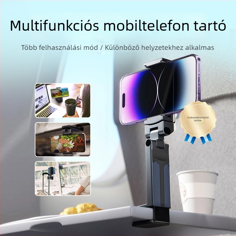 Többfunkciós telefon-tartó – összecsukható, hordozható, 360°-os forgás, szelfihez és élő közvetítéshez – ABS