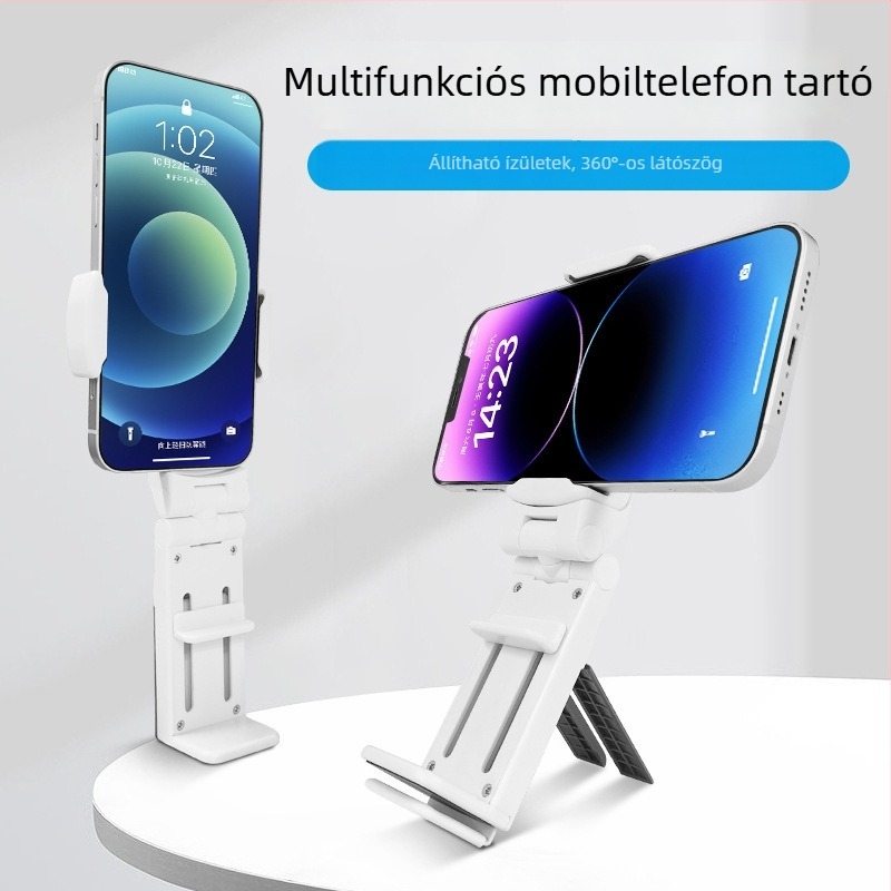 Többfunkciós telefon-tartó – összecsukható, hordozható, 360°-os forgás, szelfihez és élő közvetítéshez – ABS