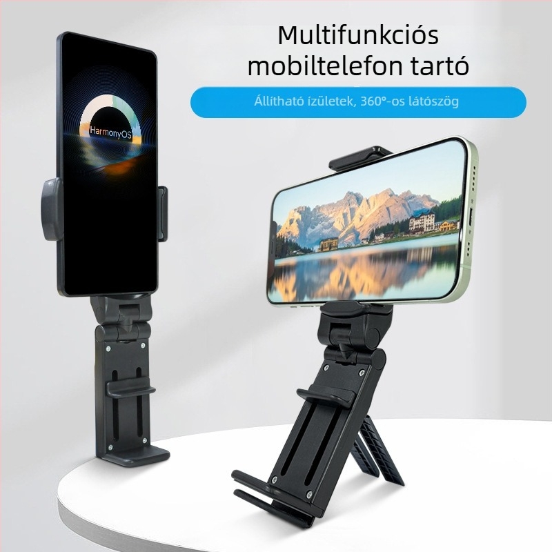 Többfunkciós telefon-tartó – összecsukható, hordozható, 360°-os forgás, szelfihez és élő közvetítéshez – ABS