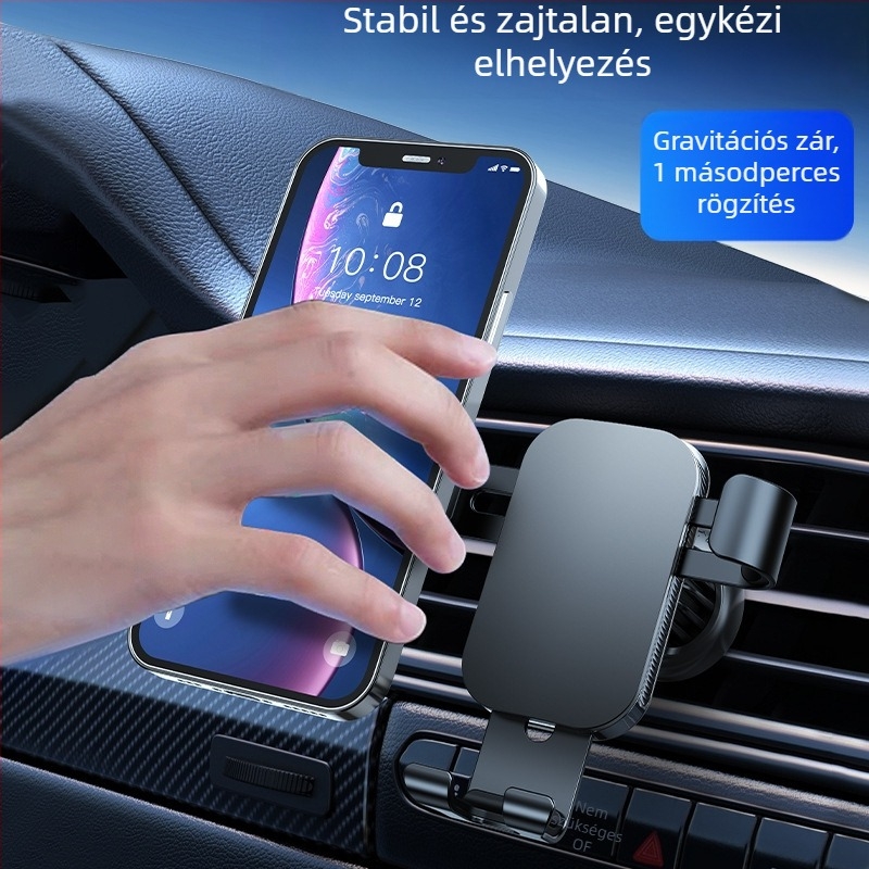 Alumíniumötvözetű autótelefon-tartó gravitációs rögzítéssel a légkondicionáló ventillációjához és nagy képernyős navigációhoz