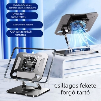 Telefon és tabletát tartó asztali állvány hőelvezetéssel, 360° forgatással, összecsukható