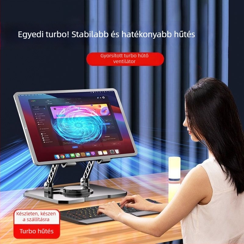 Telefon és tabletát tartó asztali állvány hőelvezetéssel, 360° forgatással, összecsukható