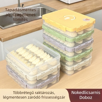Dumpling doboz, élelmiszer-minőségű műanyag, lezárható, frissen tartó, tapadásmentes, fagyasztó-kompatibilis, Worthbuy