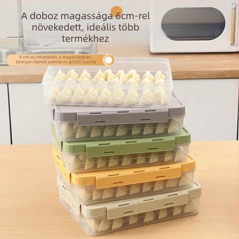 Dumpling doboz, élelmiszer-minőségű műanyag, lezárható, frissen tartó, tapadásmentes, fagyasztó-kompatibilis, Worthbuy