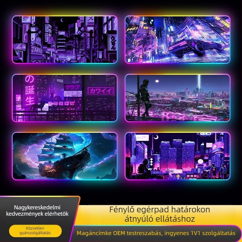 RGB világító asztali mat csuklótámasz funkcióval, gumi+textil, hőtranszfer nyomtatás, logónyomtatás elérhető