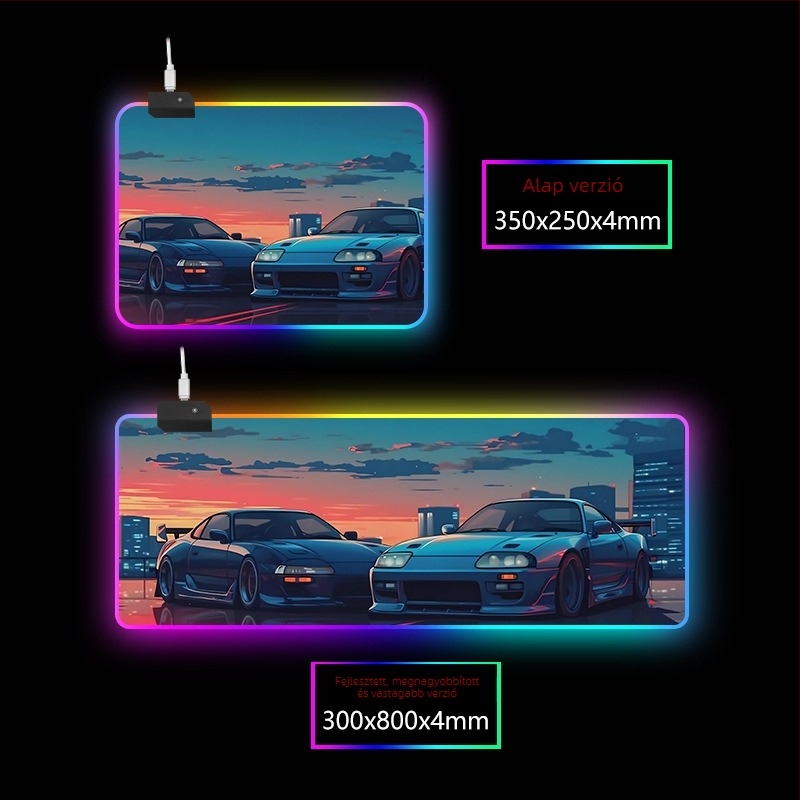 RGB világító asztali mat csuklótámasz funkcióval, gumi+textil, hőtranszfer nyomtatás, logónyomtatás elérhető