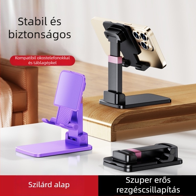 Asztali állvány telefonhoz és tablethez – többfunkciós, állítható, összecsukható, rendkívül stabil, anyag: ABS + fém + szilikon