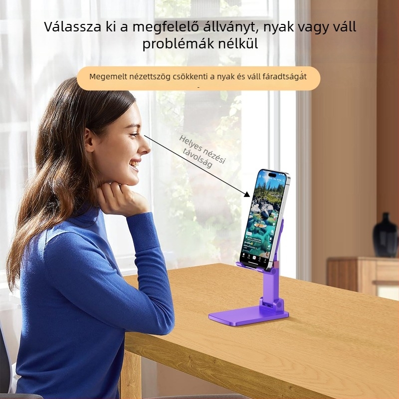 Asztali állvány telefonhoz és tablethez – többfunkciós, állítható, összecsukható, rendkívül stabil, anyag: ABS + fém + szilikon