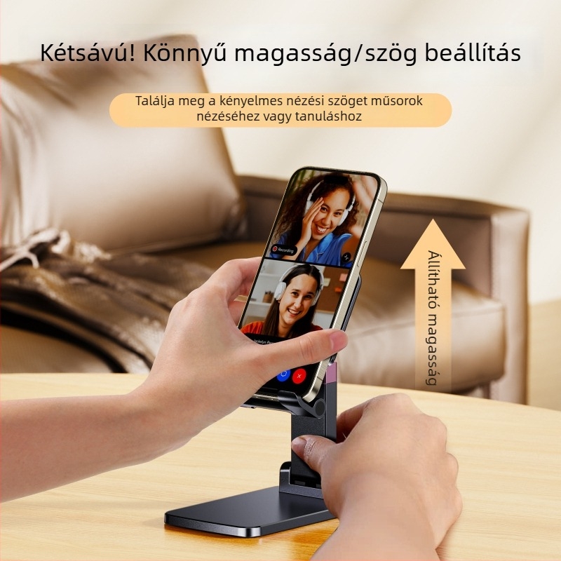 Asztali állvány telefonhoz és tablethez – többfunkciós, állítható, összecsukható, rendkívül stabil, anyag: ABS + fém + szilikon