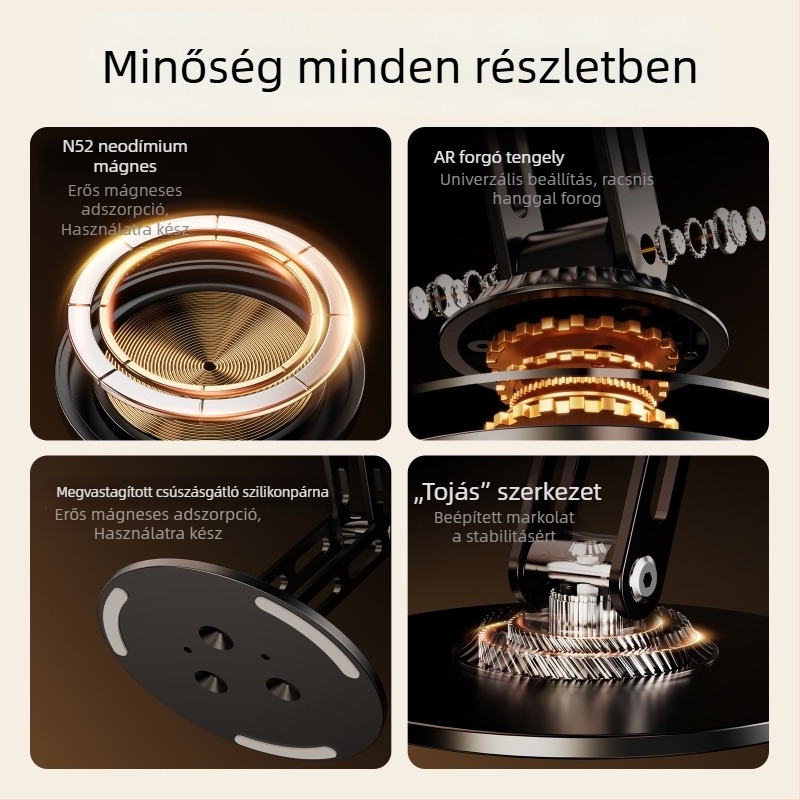 Asztali mágneses telefonállvány, fémből, forgatható, háromtengelyes emelés a streaminghez és videózásához