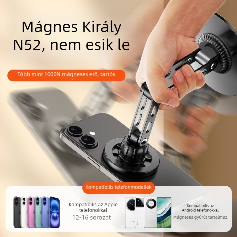 Asztali mágneses telefonállvány, fémből, forgatható, háromtengelyes emelés a streaminghez és videózásához