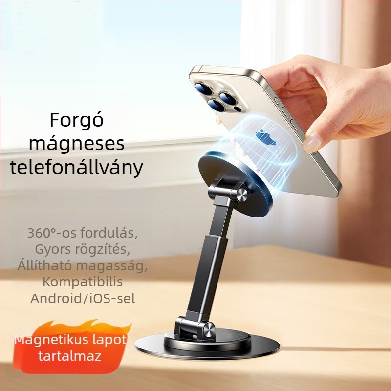 Mágneses asztali telefontartó 360°-os forgással, kompatibil MagSafe tablettákkal, alumínium ötvözetből