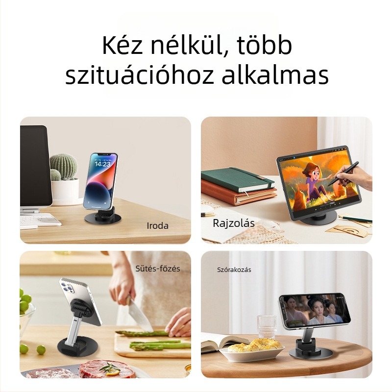 Mágneses asztali telefontartó 360°-os forgással, kompatibil MagSafe tablettákkal, alumínium ötvözetből
