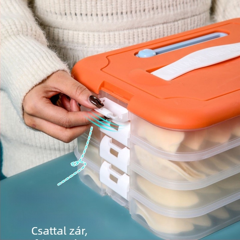 Műanyag gombóc tároló doboz fagyasztáshoz, többszintű tálcával, Godsend márka, rajzfilmszerű stílus