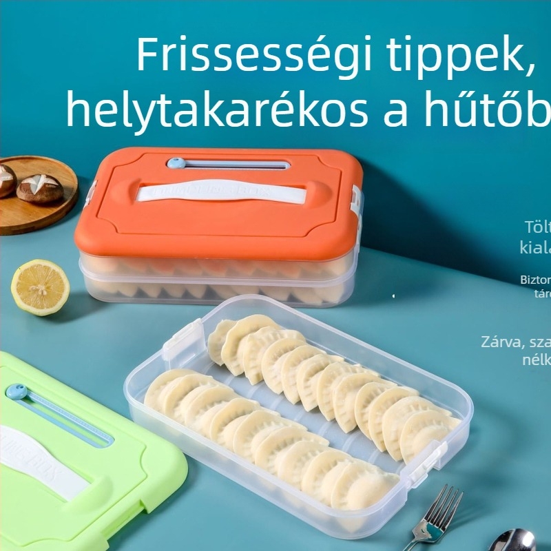 Műanyag gombóc tároló doboz fagyasztáshoz, többszintű tálcával, Godsend márka, rajzfilmszerű stílus