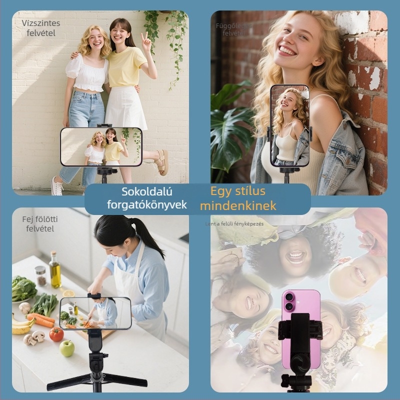 Selfie stick tripod – mini, kihajtható négylábú állvány, Bluetooth távirányító, ötvözet JC-31