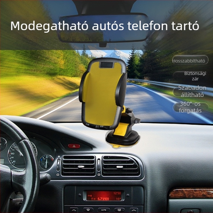 Autóban használható mobiltelefon tartó vákuumos rögzítővel és teleszkópos alapzattal, modell XST-8091; kompatibil 55–95 mm szélességű telefonokkal; szerelés a műszerfalra vagy a szélvédőre