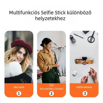 Bluetoothos asztali telefonállvány élő közvetítéshez, négy sarkú, leválasztható, univerzális; anyag ABS+ alumíniumötvözet; távirányító; rezgéscsillapítás; világítás