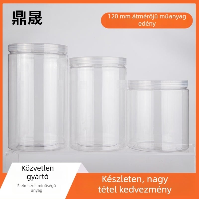 PET műanyag üveg széles szájú, csavaros kupakkal, sorozat, 1500/2000/2300 ml, PP fedél, csomagolásban