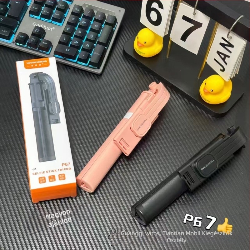 P67 Bluetooth Selfie Bot All-in-One Padlón Álló Tripod, ABS + Rozsdamentes Acél, Hosszabbítható, Hordozható, Távirányítóval