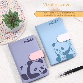 Jegyzetfüzet Panda csattal, karikatúra borító, varrott kötés, műbőr borítás, Dowling papír, 80 g/m², 100–200 oldal