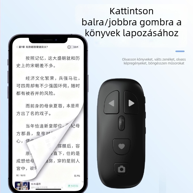 Pulley Bluetooth távvezérlő mobiltelefonhoz – egykattintásos fényképezés, like és görgetés – Type-C, 300mAh, hatótávolság 10 m