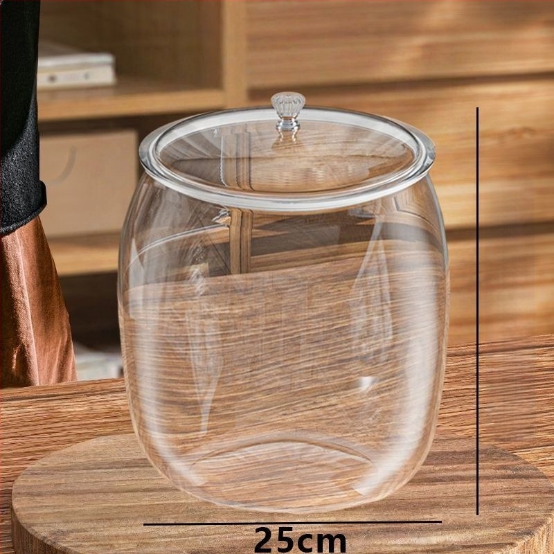 Élelmiszer-minőségű műanyag tárolóedény tea és mandarinhéj tárolására, átlátszó PET anyagból, fedéllel, kapacitások: 6 L, 11 L és 18 L