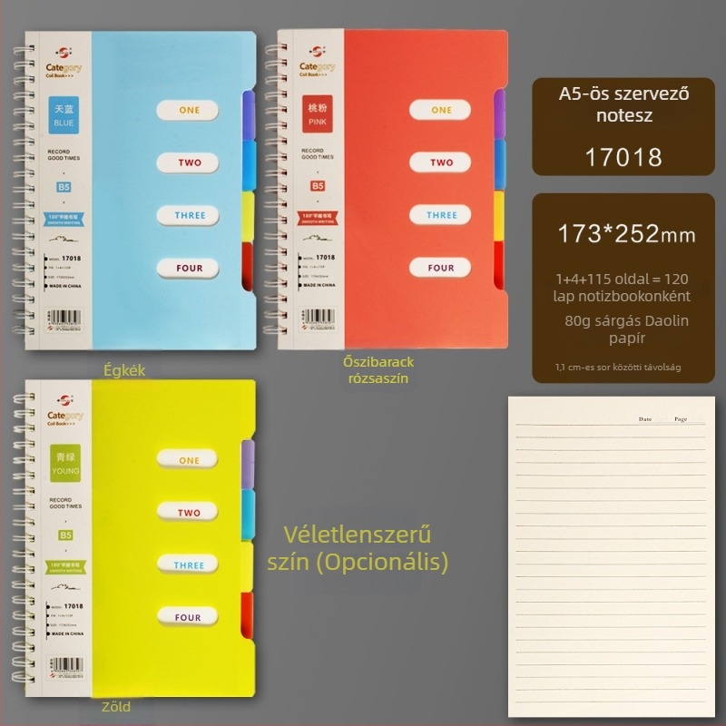 Vastag spirálkötésű osztályozó jegyzetfüzet oldaltörőkkel – ajándék a társaknak