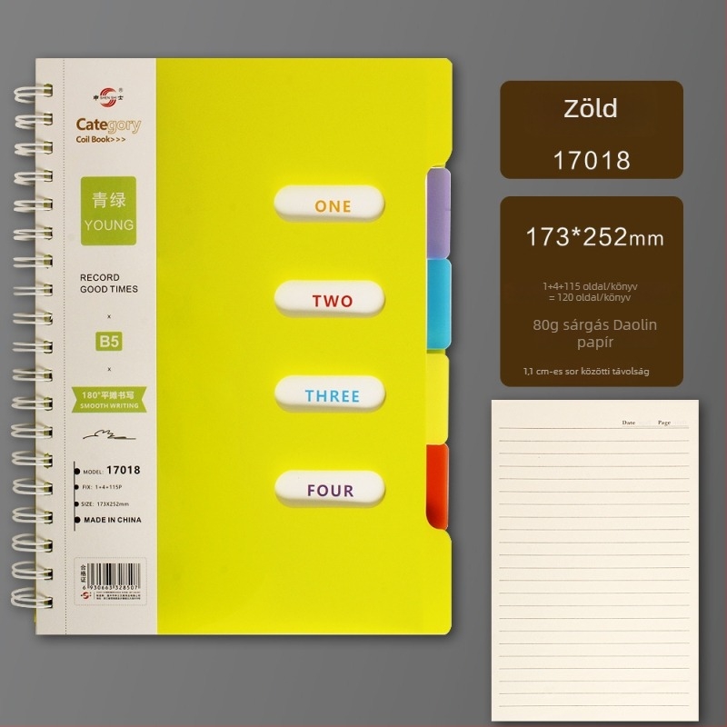 Vastag spirálkötésű osztályozó jegyzetfüzet oldaltörőkkel – ajándék a társaknak