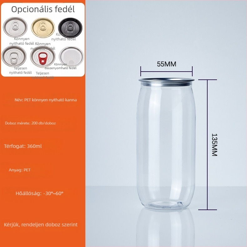 PET műanyag italosüveg nagy nyílású kupakkal, modell 202#, nyomtatott logó, űrtartalom 500 ml / 330 ml / 360 ml