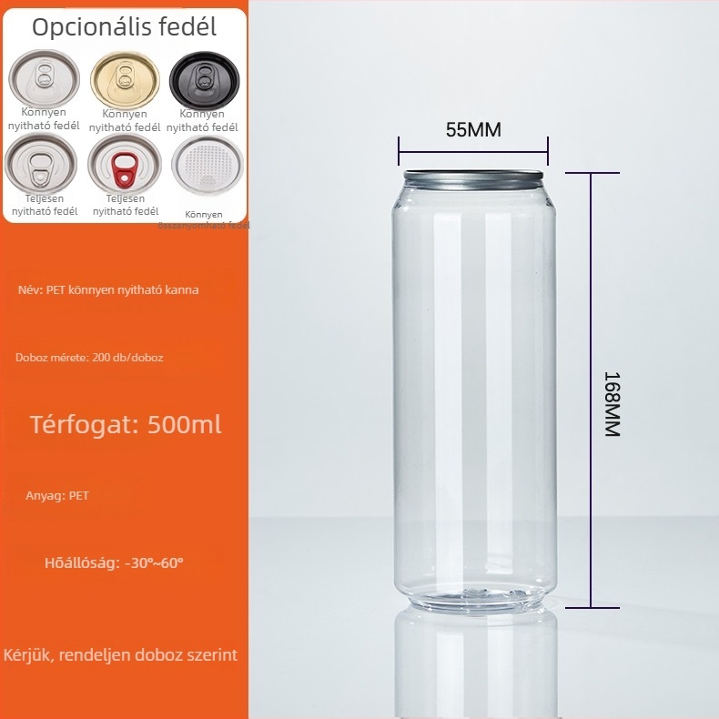 PET műanyag italosüveg nagy nyílású kupakkal, modell 202#, nyomtatott logó, űrtartalom 500 ml / 330 ml / 360 ml