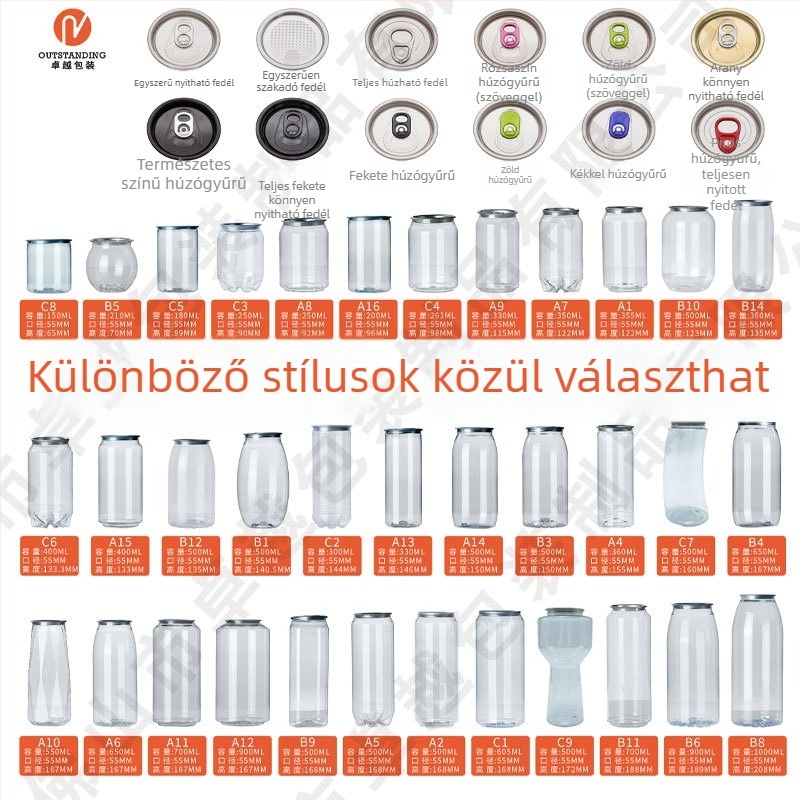 PET műanyag italosüveg nagy nyílású kupakkal, modell 202#, nyomtatott logó, űrtartalom 500 ml / 330 ml / 360 ml
