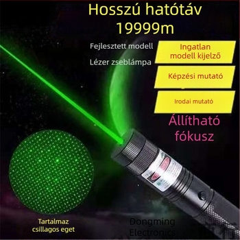 Csillagos hatású lézer toll lámpa, 200 mW lézer, beépített 2000 mAh akkumulátor, USB töltés, 360° forgás, hatótávolság >500 m